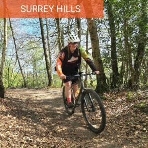 Guided mountain bike ride on the Surrey Hills and North Downs featuring the Lovelace Bridges close to London